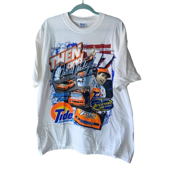M O Knits Mens Tee shirt Size XL White Darrell Waltrip Ricky Craven 2 Sided